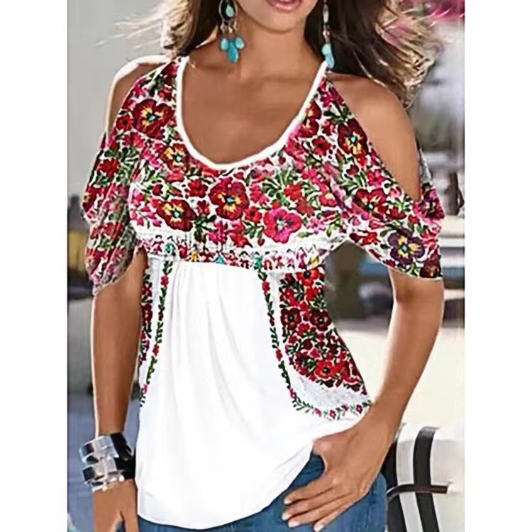 191g Weight Short Sleeve Sleeve Length Raglan Sleeve Sleeve Type Spandex, Polyester Fabric Type Long Top Length T-shirt Tops Type Holiday, Daily Occasion U Neck Neckline Slim Fit Type Printing Pattern Summer, Spring Season Printing Design Vacation, Ethnic Style Style T-shirt Short Sleeve Plus Size Tops Printing Vacation Ethnic Style Printing 5