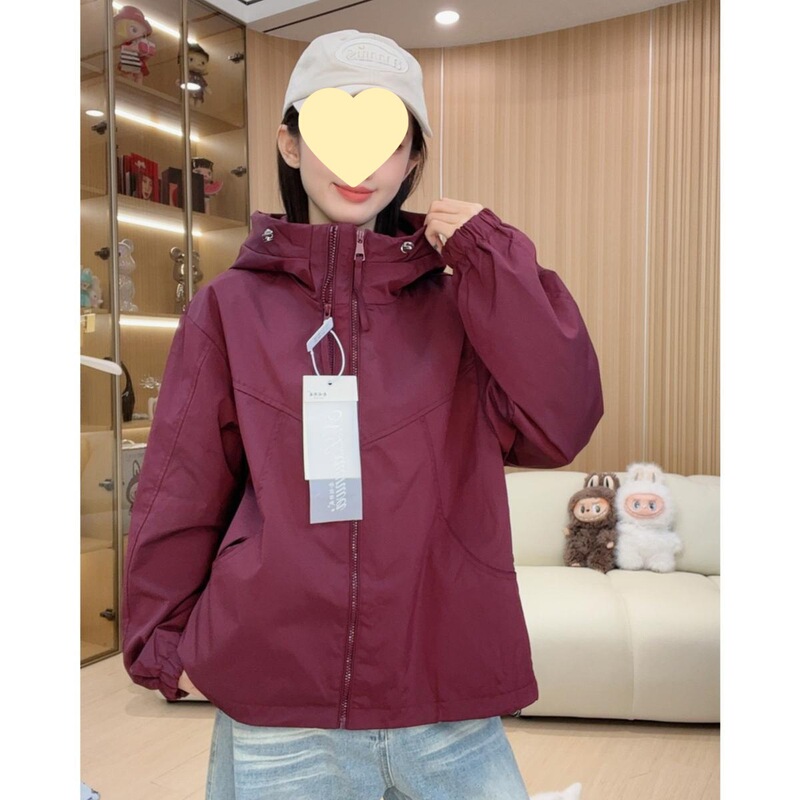 双拉链女款连帽春秋纯色短款休闲拼接防风韩版短外套高级感紫色|undefined