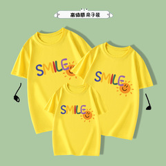 Smiling Mother and Child wearing kindergarten June 1st Children's Day school activity class uniform summer short sleeve t-shirt pure cotton white