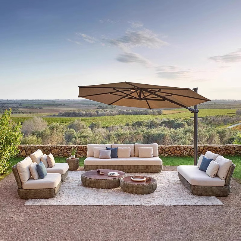 Sofá de caña simple al aire libre combinación de patio balcón silla de caña jardín al aire libre redonda muebles de caña villa impermeable