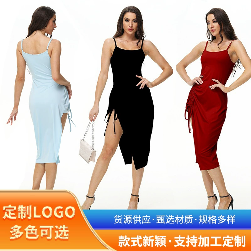 Amazon трансграничные европейские и американские женские сексуальные подтяжки юбки с открытой спиной с вилкой и веревкой с плиссированными плиссированными платьями