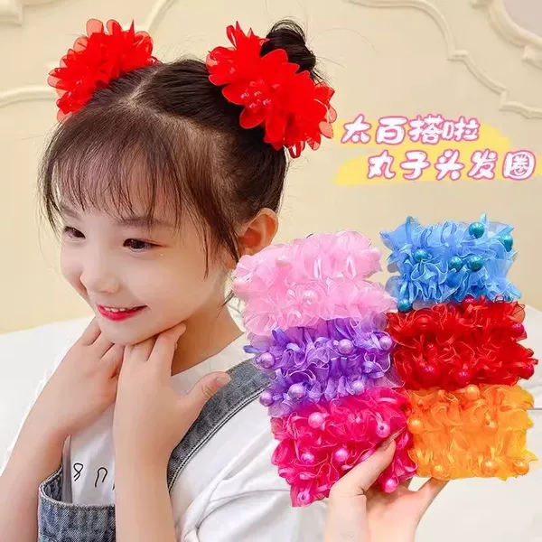 Children's Head Flower Festival Performance Ball Hair Ring Female Princess Headdress Rubber Band Flower Bud Stage Performance Wrist Flower