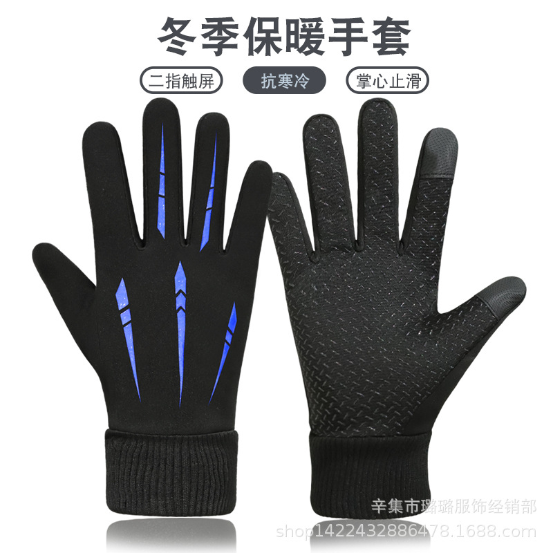 Fleece demi-season men's windproof travel gloves