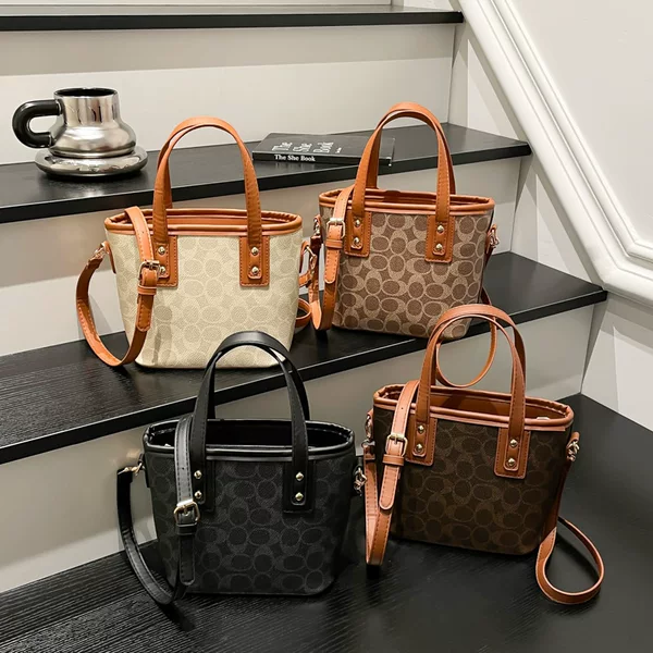 Wholesale High-End Texture Portable Bucket Bag Women's Bag 2025 Autumn New Contrast Color Versatile Shoulder Bag Commuter Crossbody Bag