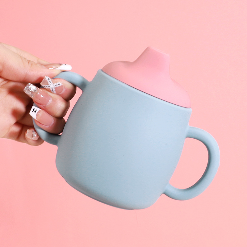 Silicone Drinking Cup With Straw Children's Anti-fall And High Temperature Training Cup With Lid Baby Silicone Cup