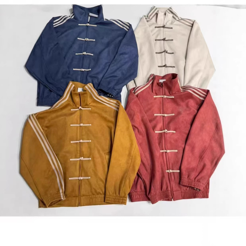 Foreign Trade National Trend Design Silk New Chinese Style Stand Collar Buttoned Jacket for Men, Spring Loose-Fitting Tang Suit Suede Coat Foreign Trade National Trend Design Silk New Chinese Style Stand Collar Buttoned Jacket for Men, Spring Loose-Fitting Tang Suit Suede Coat