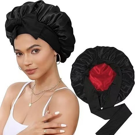 跨境双层色丁飘带睡帽蝴蝶结绑带头巾帽美容护发帽女双面戴bonnet|undefined