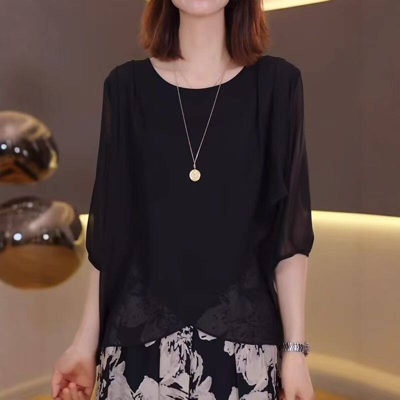 2026 New Style Black Chiffon Batwing Sleeve T-Shirt for Women, Loose Fit, Slimming, Versatile, Summer Sun Protection Top, Fashionable and Stylish 2026 New Style Black Chiffon Batwing Sleeve T-Shirt for Women, Loose Fit, Slimming, Versatile, Summer Sun Protection Top, Fashionable and Stylish