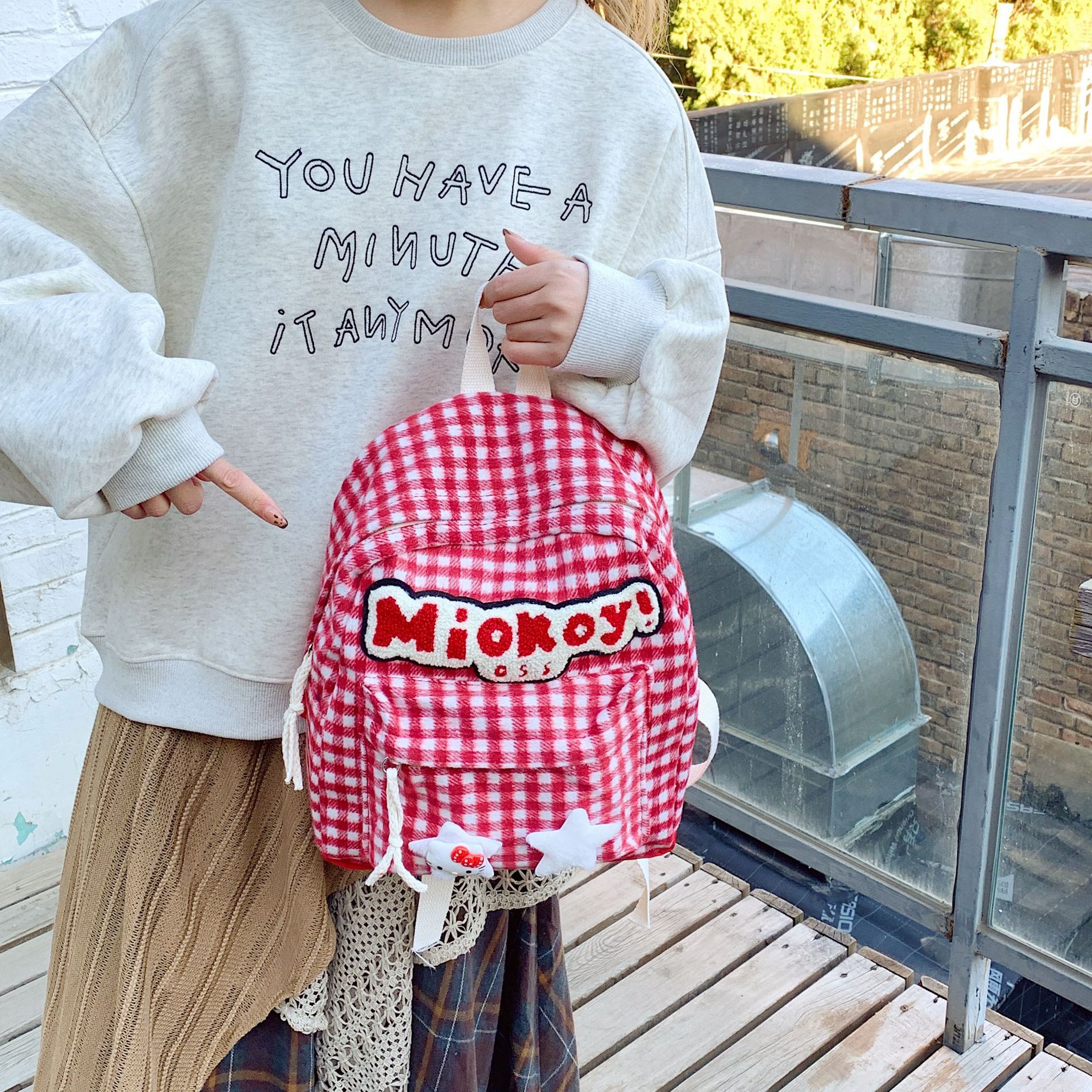 Cross-Border Red Plaid Backpack Japanese Cute Backpack Autumn New Tutoring Bag Large Capacity Student School Bag