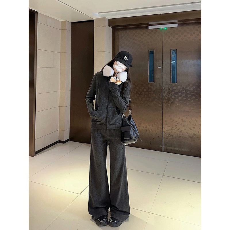 休闲运动套装女春秋2025年新款时尚洋气黑色跑步运动服两件套显瘦|undefined