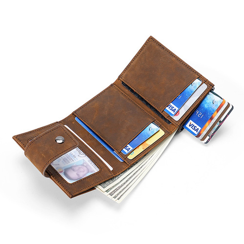 Crazy horse leather automatic pop-up metal box card holder men's genuine leather airtag locator wallet card holder card holder integrated