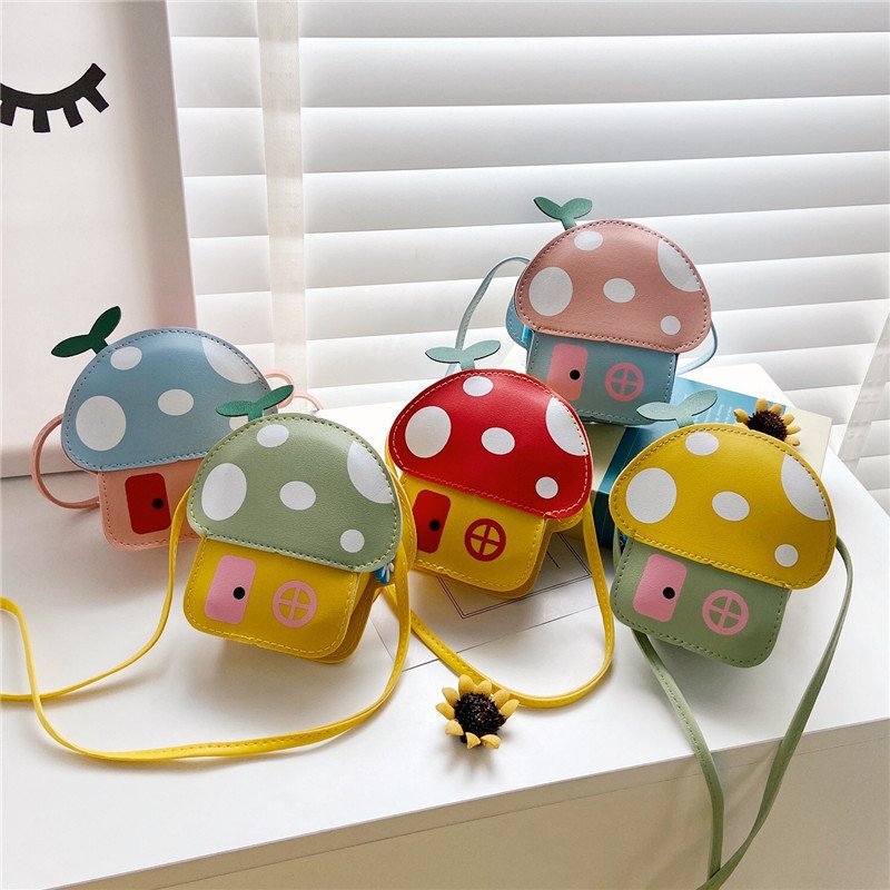 New cartoon cute children's bag PU shoulder bag girls' Korean casual messenger bag small mushroom coin purse New cartoon cute children's bag PU shoulder bag girls' Korean casual messenger bag small mushroom coin purse