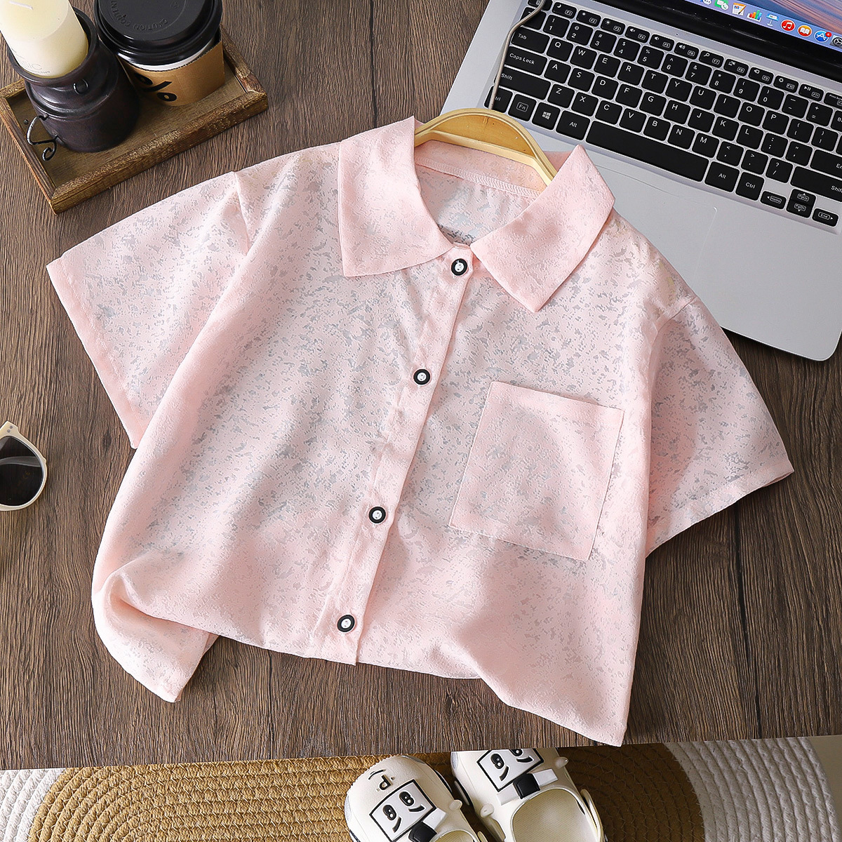 Camisa de solapa informal para niños y niñas de manga corta de verano