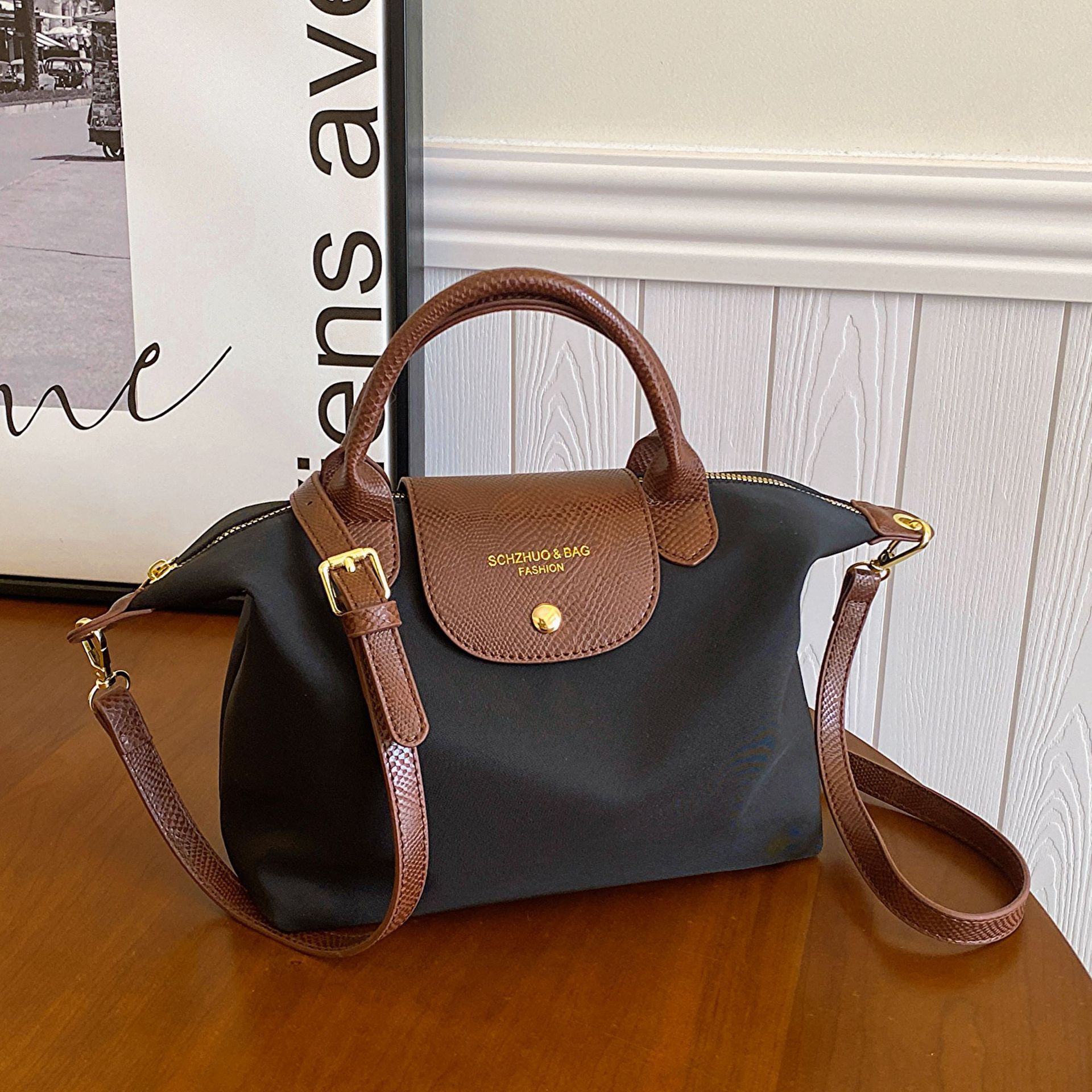 跨境外贸时尚新款牛津布包包女士拼接饺子包简约手提包通勤包bags