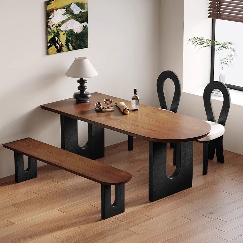 French Mid-Century Style Solid Wood Island Dining Table and Chairs for Home Small Apartment Wall-Mounted Semi-Circular Dining Table Negotiation Reception Long Table