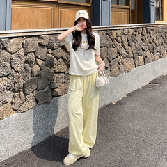 大根のおじさんの速乾の運動のズボンの女性の夏の薄い金の腰のゆったりしている怠惰なカジュアルなズボンは狭い版の広腿のズボンをつなぎ合わせます。