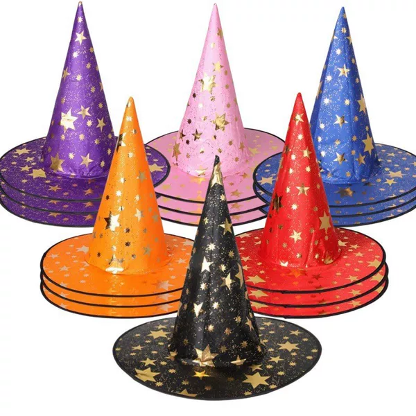 Witch Hat Halloween Masquerade Party Five Star Hat Children's Performance Witch Magician Pointed Hat Ready in Stock