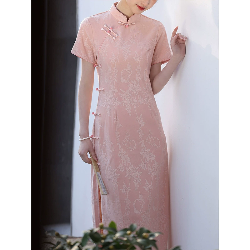 Новый китайский стиль розовый жаккардовый чонсам женский 2025 весна и лето элегантный темперамент новый костюм юбка можно носить ежедневно