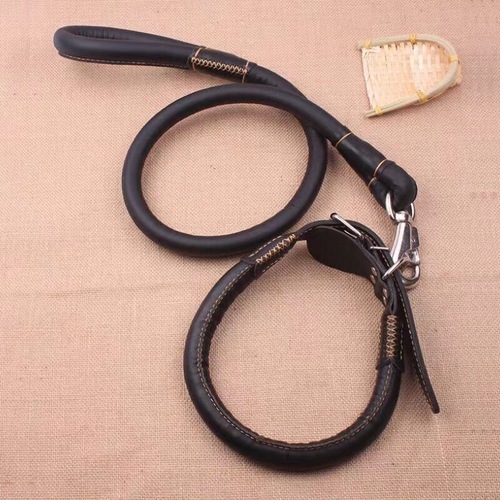 Dog Leash PU Leather Collar Cattle Dog Rope Medium Large Dog Golden Chain Durable Dog Walking Set