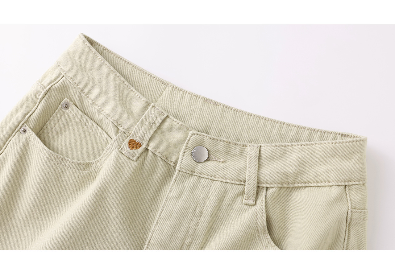 Quần jean nữ ống rộng cạp cao vải denim co giãn 4 chiều, phong cách vintage, dáng suông thoải mái — màu kaki chi tiết 28