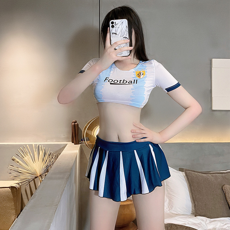 Lencería sexy dinámico fútbol estudiante bebé puro deseo uniforme tentación traje dividido cos porristas uniforme