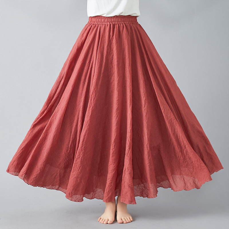 Mori Girl Literary Plus Size Women's Skirt Cotton and Linen Skirt Elastic Waist Imitation Linen A-Line Skirt Long Pure Color Ethnic Style Skirt for Women Mori Girl Literary Plus Size Women's Skirt Cotton and Linen Skirt Elastic Waist Imitation Linen A-Line Skirt Long Pure Color Ethnic Style Skirt for Women