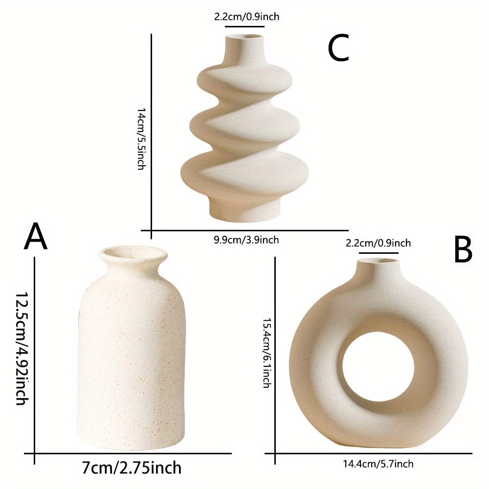 Jarrones Decorativos de Cerámica, Juego de 3 Piezas, Porcelana Blanca, Diseño Geométrico, para Decoración del Hogar