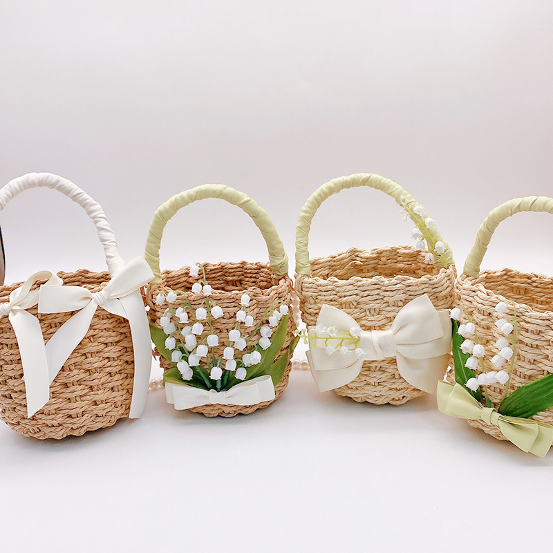 Women's Small Straw Flower Bow Knot Vacation Beach Weave Open Straw Bag display picture 12