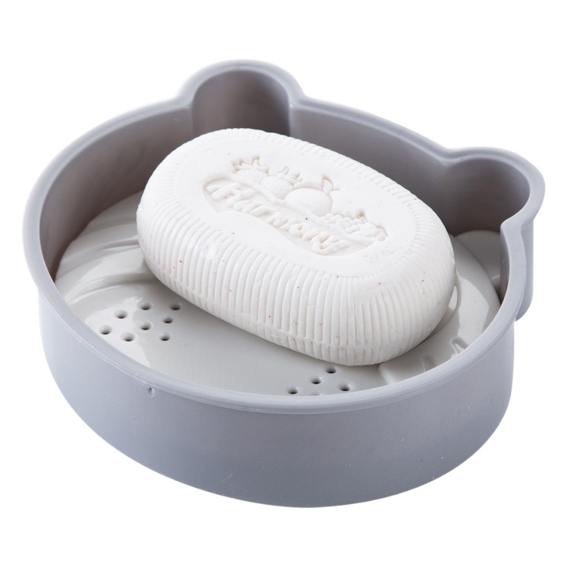 Oso de dibujos animados de doble capa de drenaje caja de jabón baño cara sonriente caja de jabón