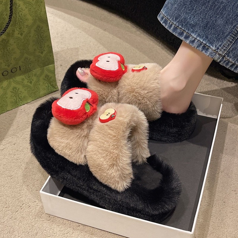 2025新款网红仙女毛毛拖鞋女外穿厚底防滑秋冬居家毛绒棉拖高级感|undefined