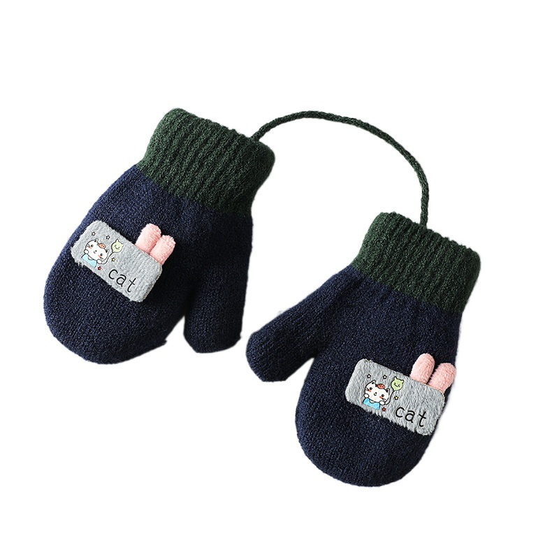 Children's gloves autumn and winter double-layer plus velvet padded warm cute cartoon 1-3 years old baby gloves