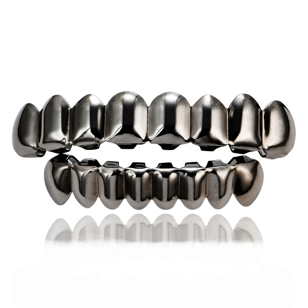 Europeo y americano nuevo hip hop personas real chapado en oro tirantes cóncavo-convexo Plaid textura hip hop tirantes grandes dientes de oro