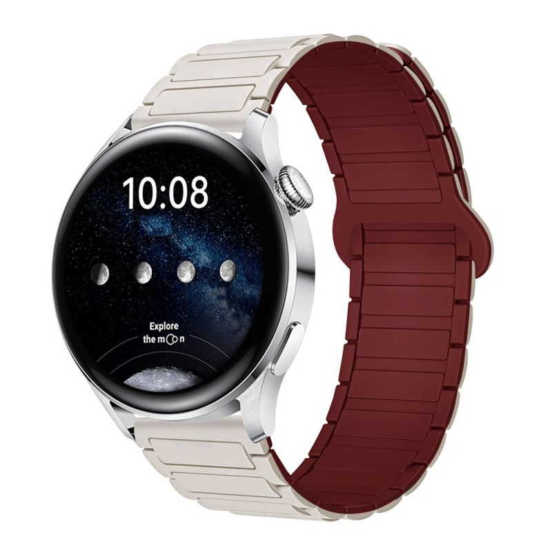适用三星华为表带GT3/4/5荣耀watch4567二代三珠硅胶磁吸手表带|undefined