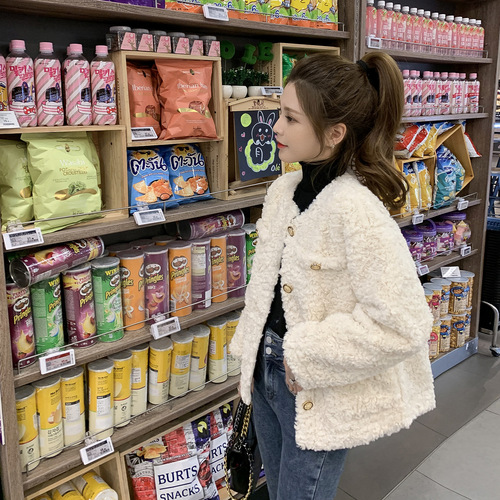 Women's 420# Lamb Fleece Jacket  New Arrival Korean Style Student Fleece Lined Outerwear for Autumn and Winter