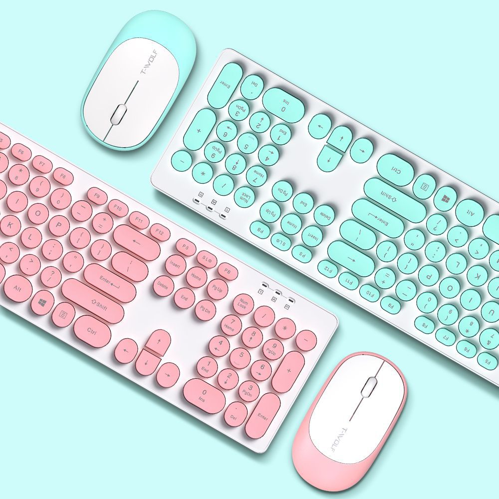 New Product LeWolf TF770 Wireless Office Business Macaron Chocolate Keyboard Mouse USB Set