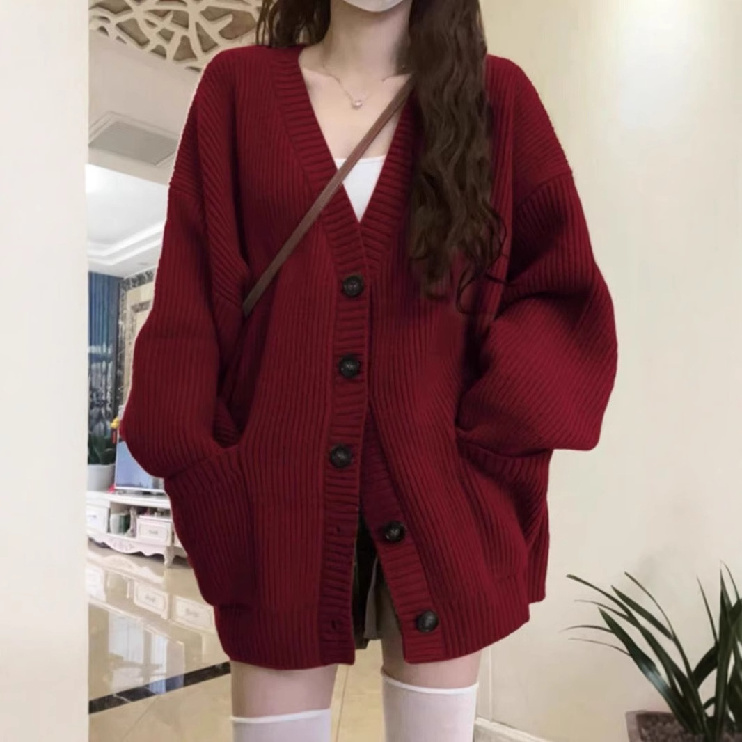 Japanese retro red demi-season sweater