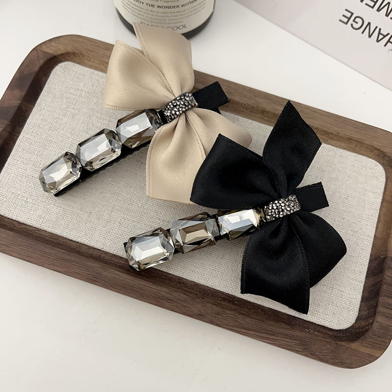 High-end luxury shiny gem drill hair clip one word bangs clip Korean new bow back head clip women