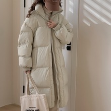 伊茉韩版长款大被子加厚羽绒服女2025冬季纯色白鸭绒情侣过膝外套