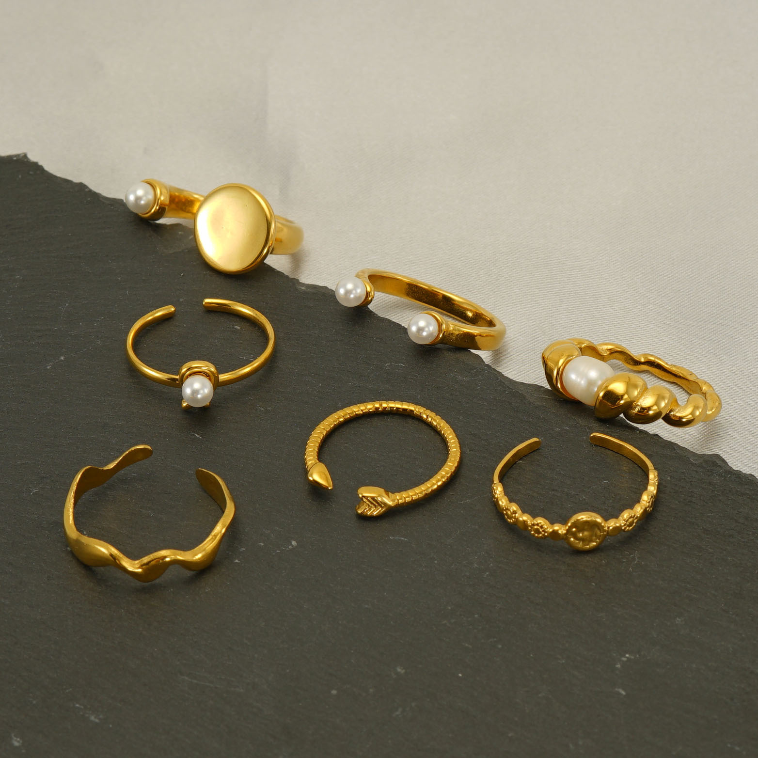 1 Piece Quantity Wholesale Jewelry Simple Style Geometric 304 Stainless Steel Pearl 18K Gold Plated Inlay Open Rings