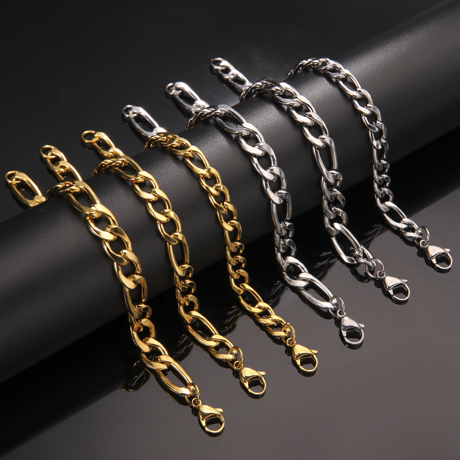 3-10mm wide punk Cuban chain bracelet men women stainless steel simple basic Figaro chain jewelry gift