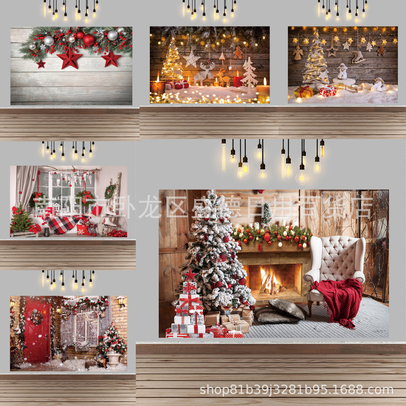 Foreign trade Christmas tree fireplace photo banner wood grain photo background Christmas holiday party decoration supplies background cloth Foreign trade Christmas tree fireplace photo banner wood grain photo background Christmas holiday party decoration supplies background cloth