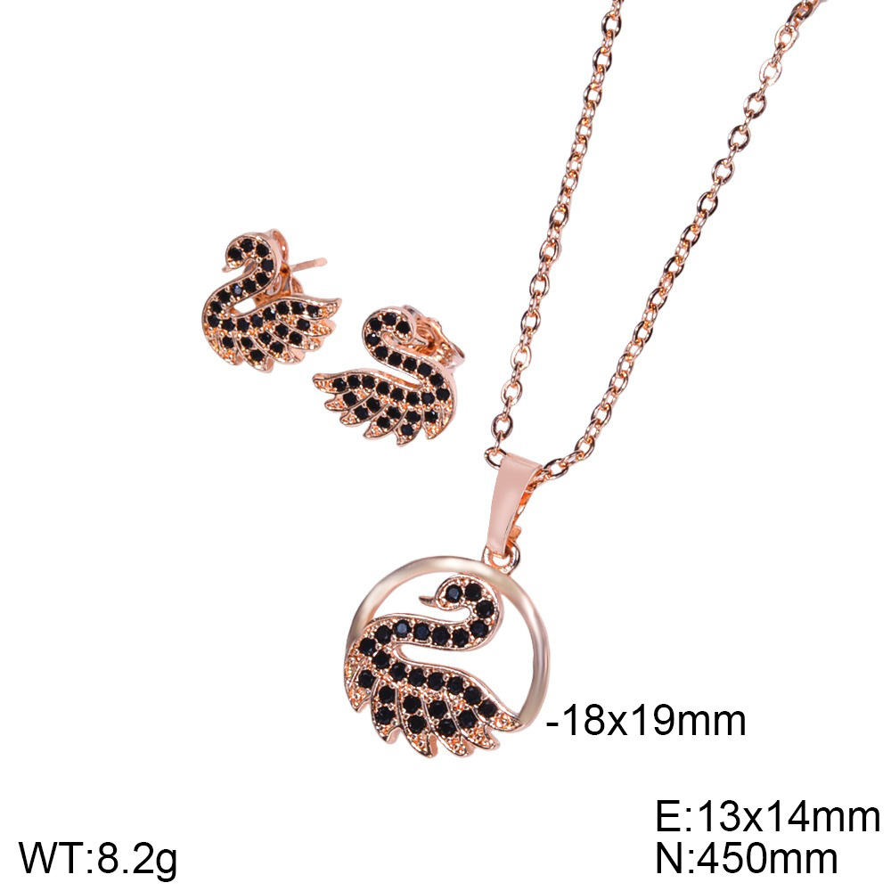 Conjunto de joyería popular transfronteriza para mujeres nuevo diseño de moda cisne aretes de bronce collar joyería colgante hermoso image 5