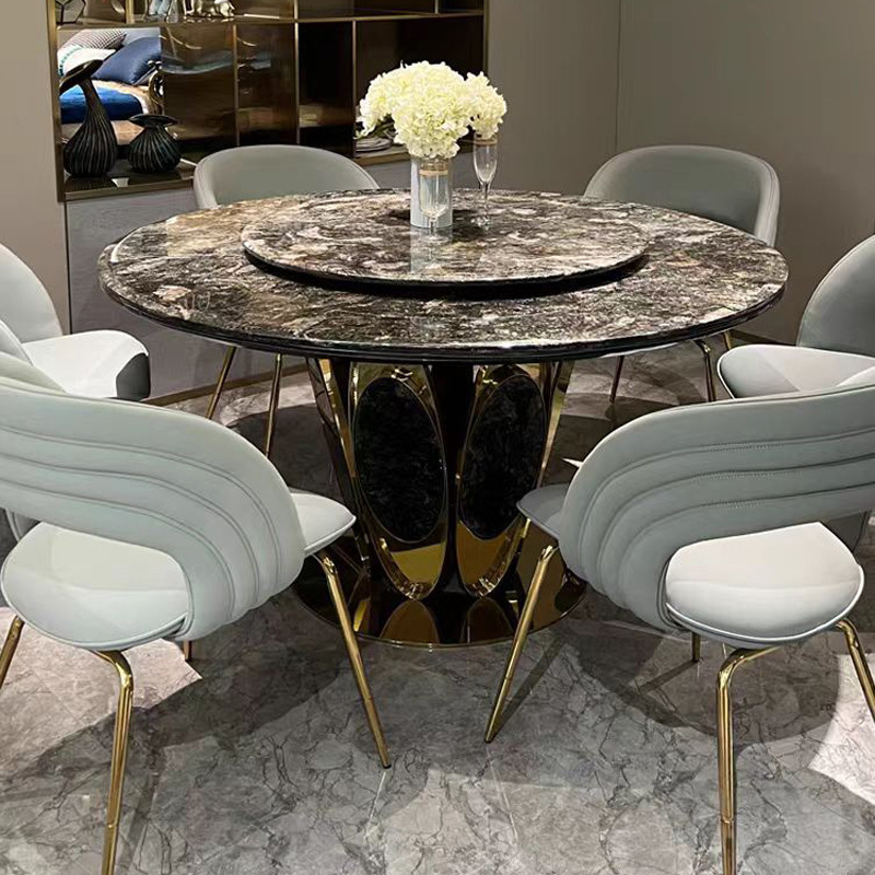 Italian Light Luxury Natural Luxury Stone Round Table Marble Dining Table High-End Villa Round Table Modern Simple Luxury Dining Table