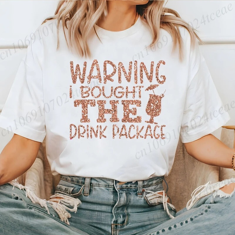 Warning I Bought a Drink Packaging Graphic Woman T-Shirt Cruise Life T-Shirt Family Cruise Matching Outfits Friends