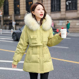 冬季新款羽绒服女中长款时尚青年韩版小个子连帽真毛外套潮
