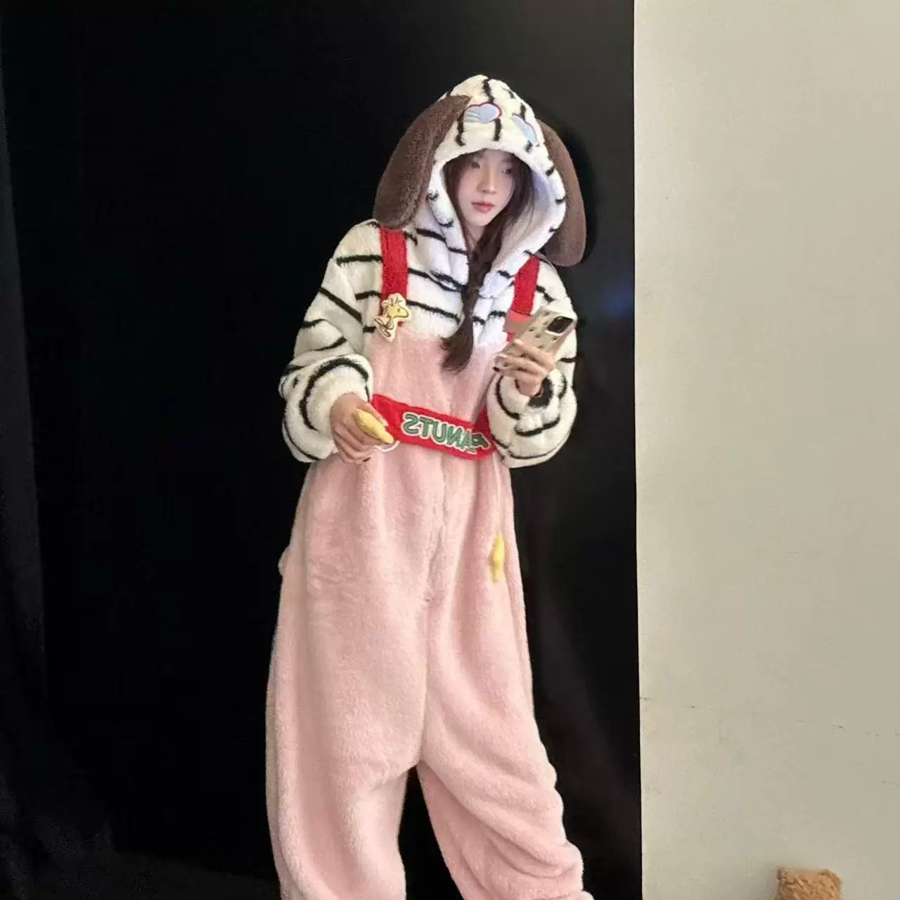 Nuby, cute pijama with hood, thermal underwear, coral velvet demi-season set