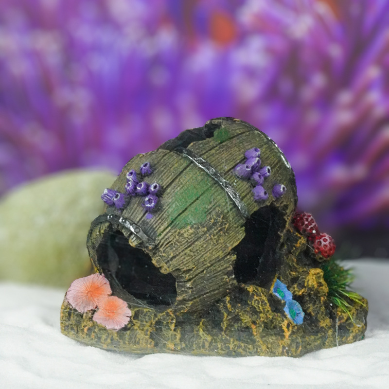 Simulación de barril de vino andrajoso, peces y camarones, casa de refugio, paisajismo, pecera de cueva, decoración de pecera, tanque de cría de acuario