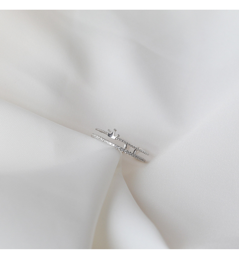 4g Weight Silver Plated Plating Material Zircon Inlay Material Open Ring Classification Casual Simple Style Crown Copper Plating Inlay Zircon Silver Plated Open Ring