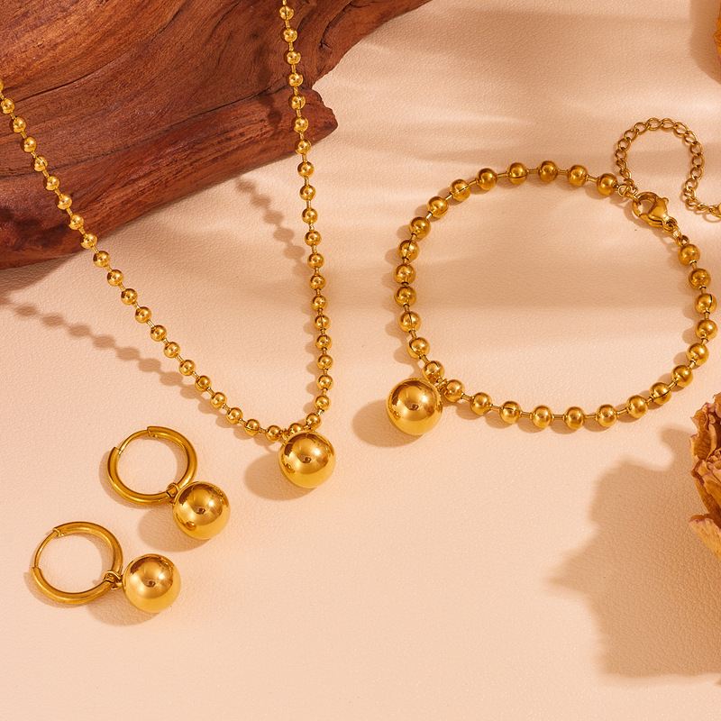 Europa y América exagerada de acero inoxidable ronda Cadena de cuentas redondas buena suerte sólida ronda perla de la joyería de las mujeres pendientes pulsera collar de la joyería