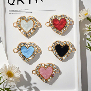 DIY Jewelry Accessories Heart Pattern Oil Drop Alloy Accessories Diamond Double Hanging Bracelet Necklace Pendant Pendant Wholesale